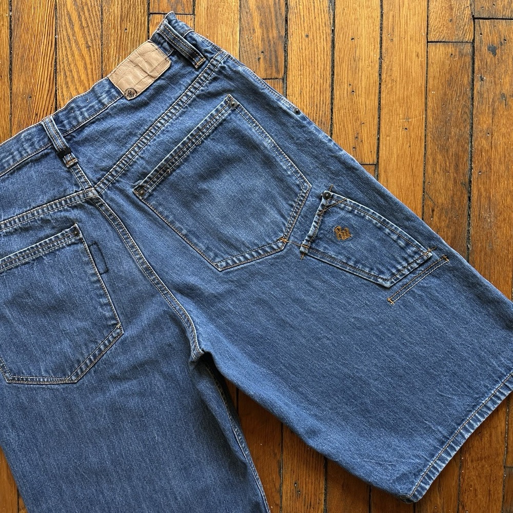 Vtg Y2K Rocawear Huge Wide Leg Jean Shorts Men 34 Knife Pocket Hip Hop Baggy